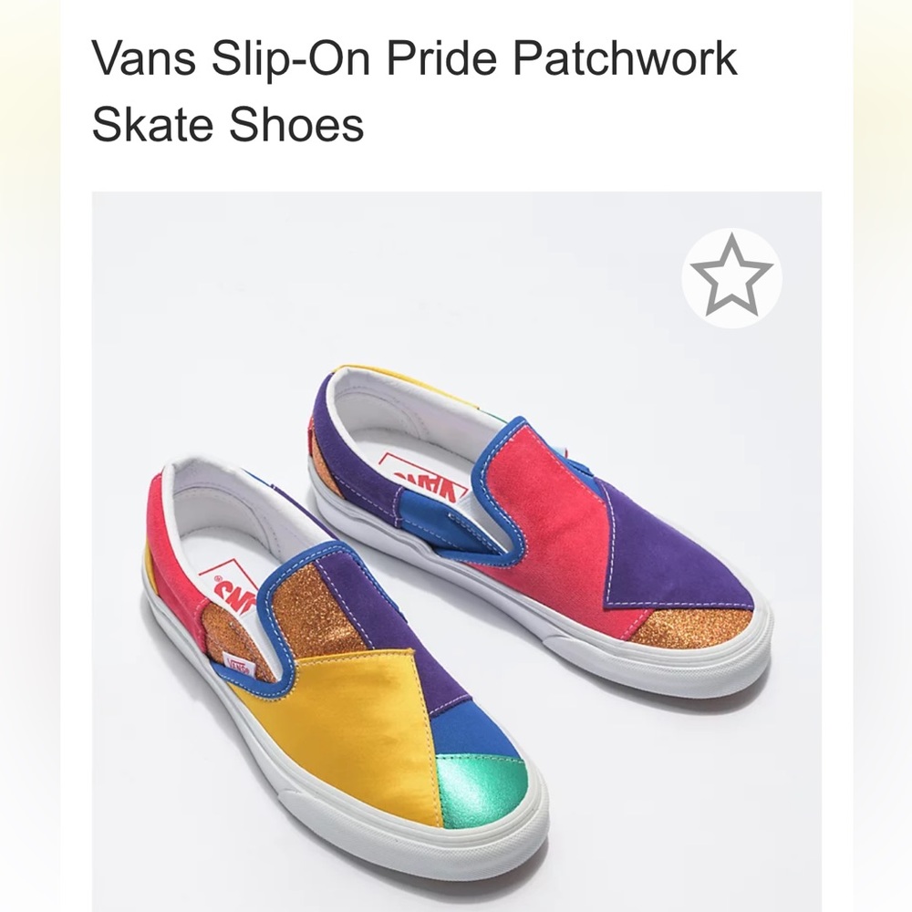 Pride Patchwork Vans Slip-Ons size 9M / 10.5W never worn